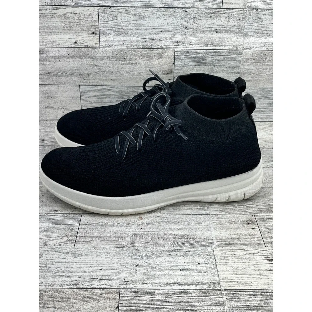 FitFlop Uberknit Black High Top Stretch Knit Sneakers Women‎ Size 8.5 E37-001